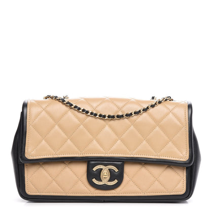 Chanel Calfskin Quilted Medium Graphic Flap Beige Black 1 of 11