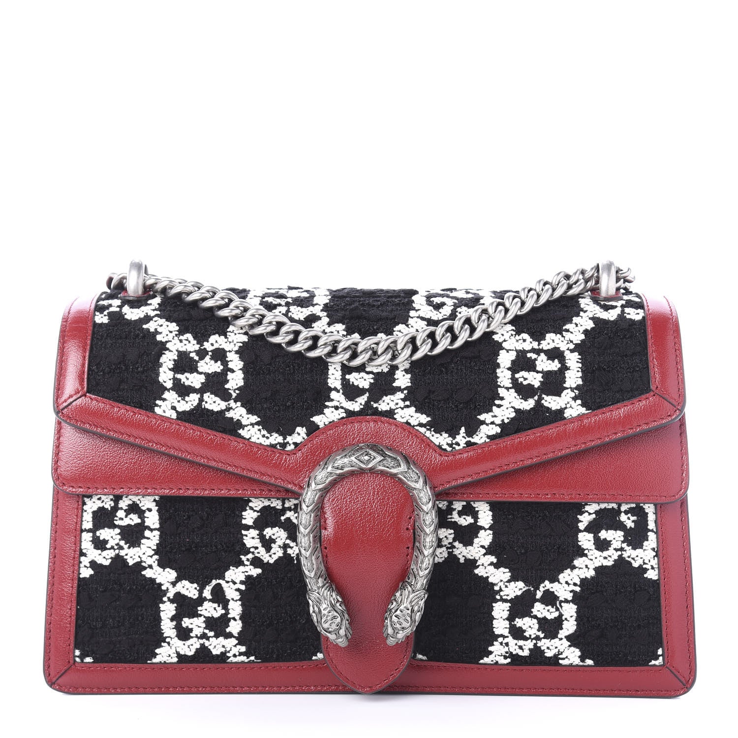 Gucci Tweed GG Monogram Small Dionysus Shoulder Bag Black White Romantic Cherry 1 of 11