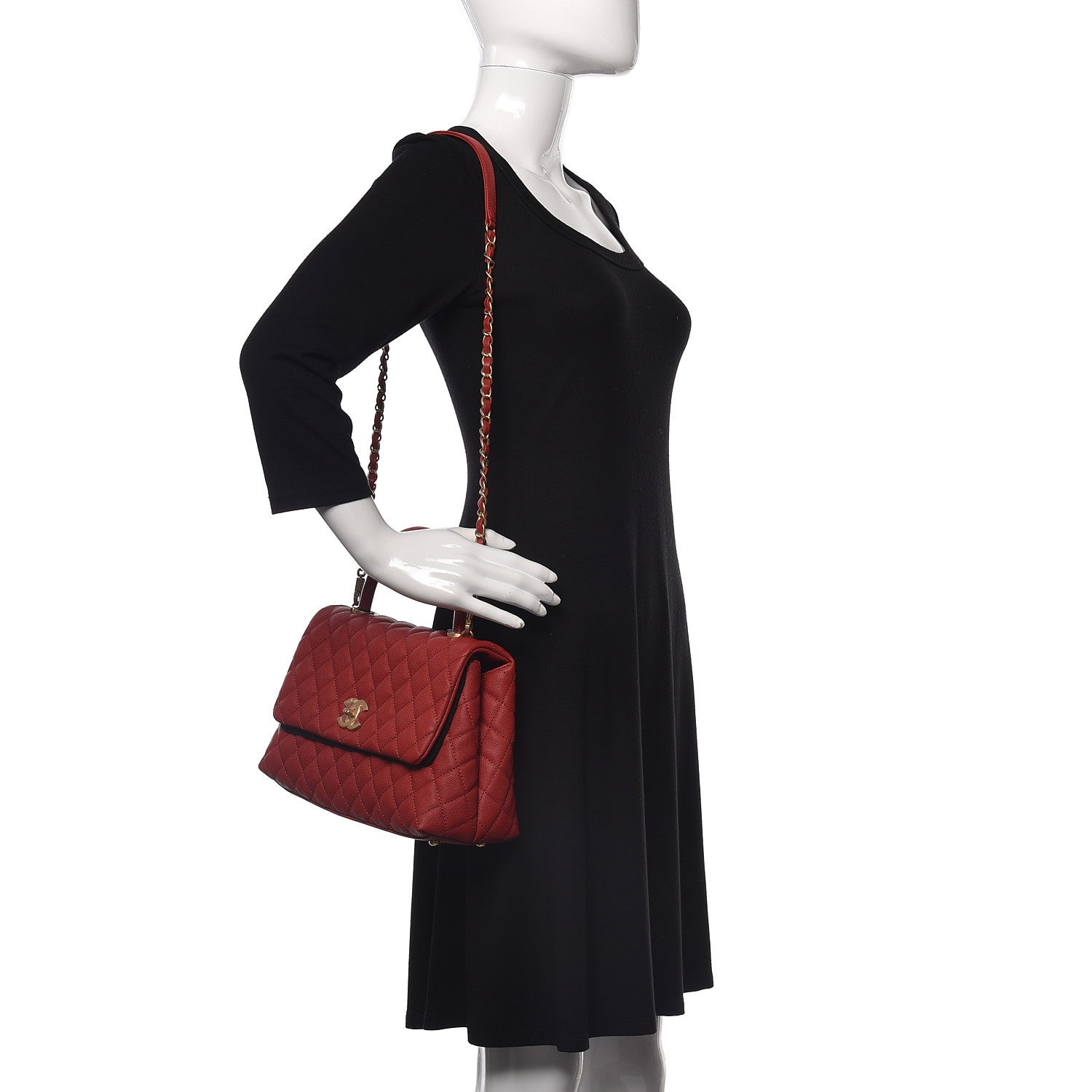Chanel Caviar Lizard Quilted Small Coco Handle Flap Red 2 of 10