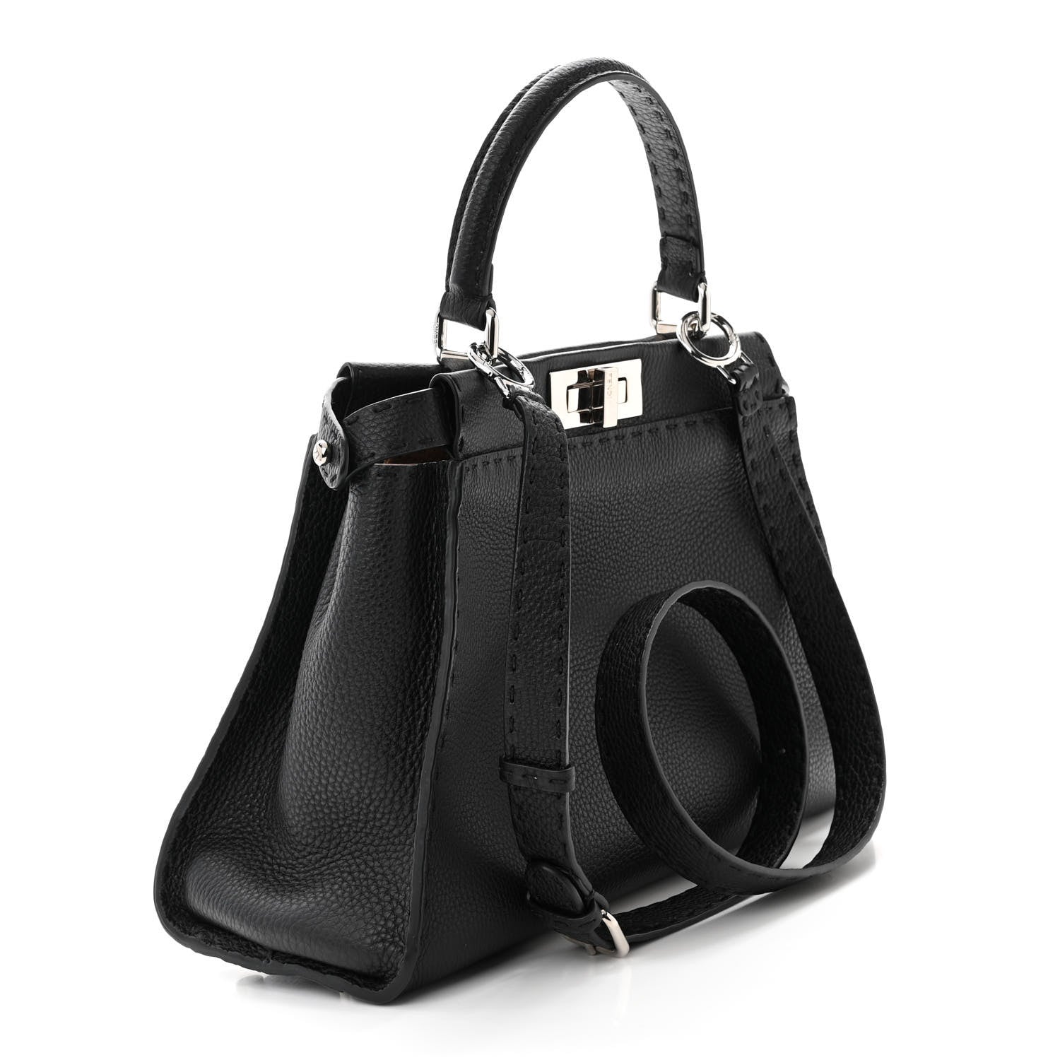 Fendi Cuoio Romano Selleria Bi-Color Medium Peekaboo Iconic Satchel Black Mou 3 of 12