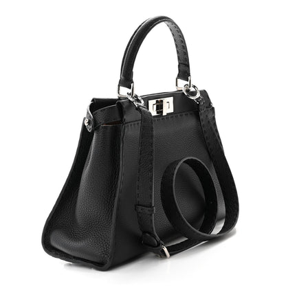 Fendi Cuoio Romano Selleria Bi-Color Medium Peekaboo Iconic Satchel Black Mou 3 of 12