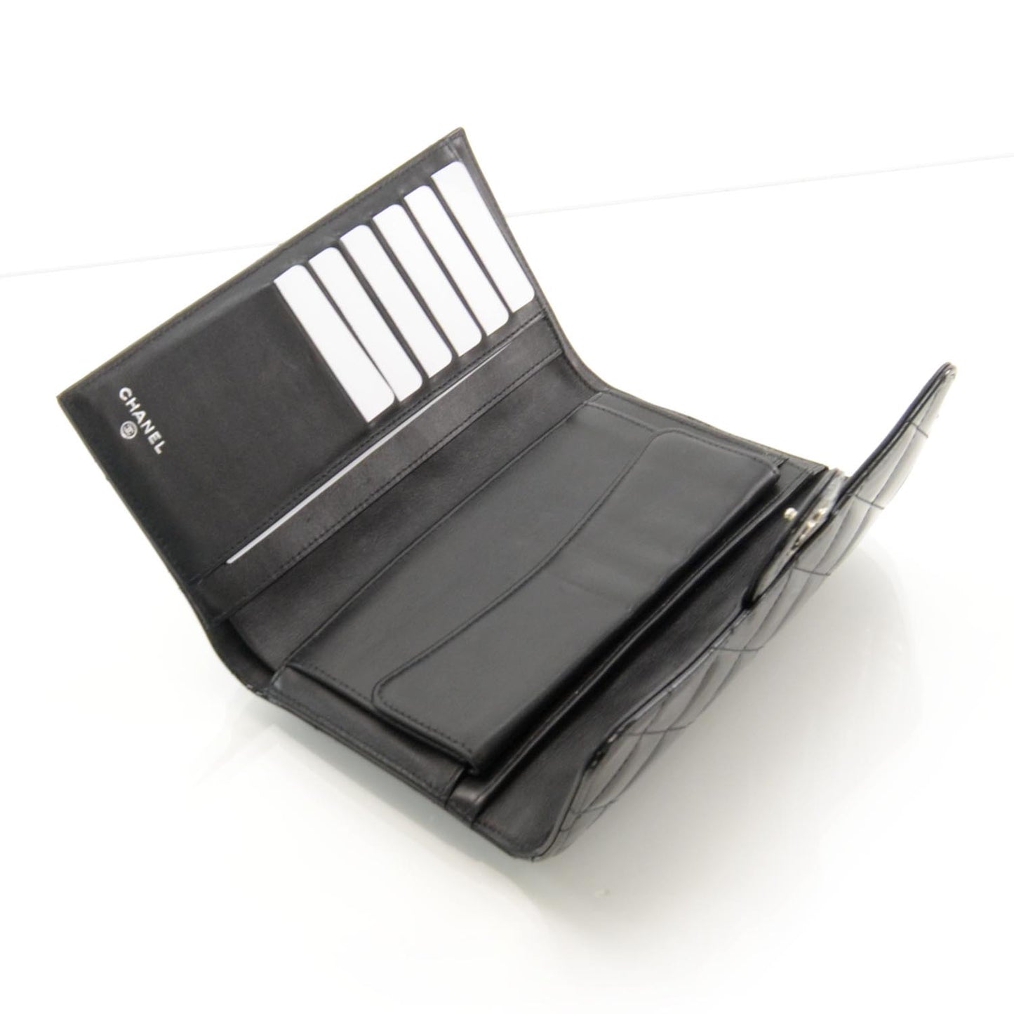 Patent Quilted Large Flap Wallet Black