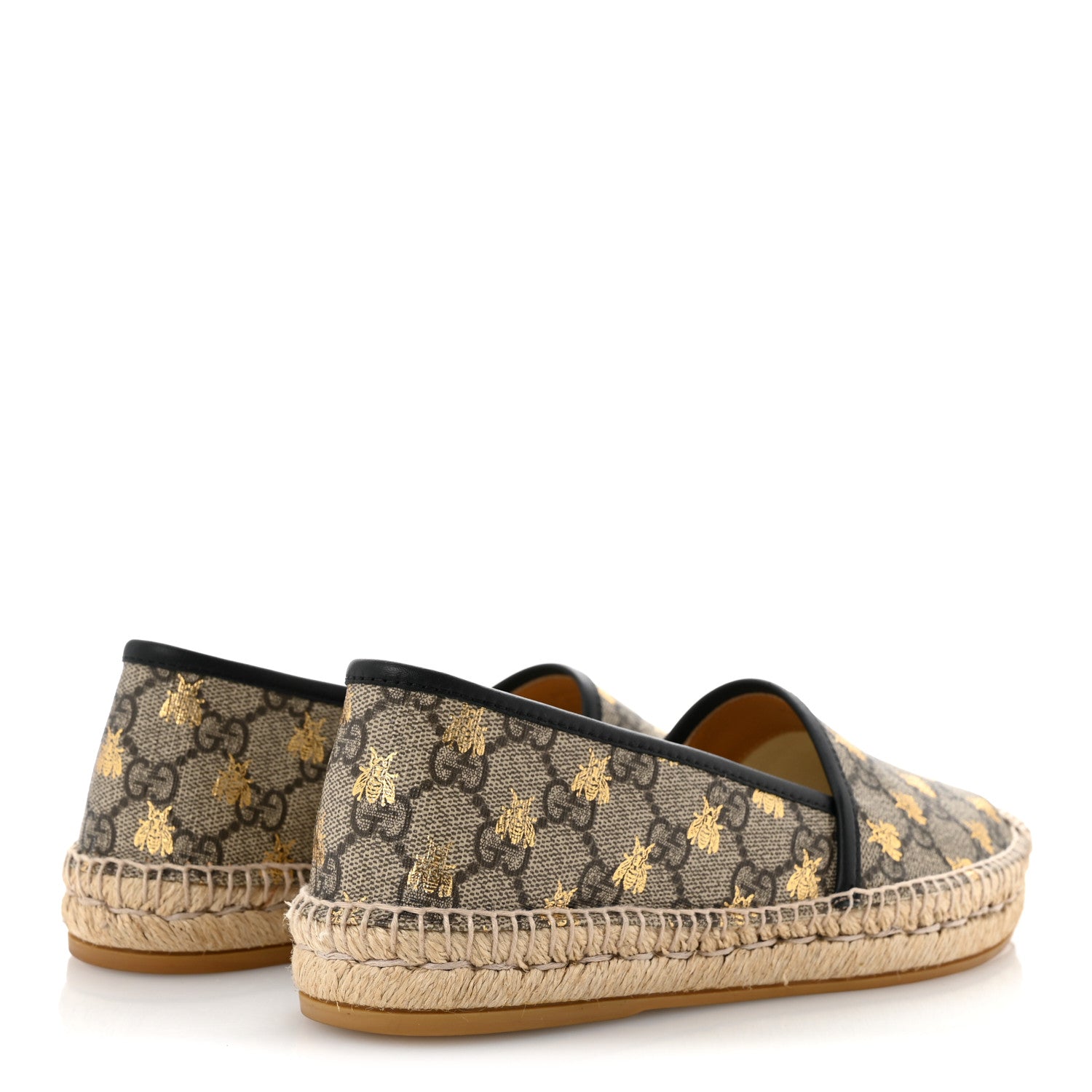 Gucci GG Supreme Monogram Bees Espadrille Flats 38 Beige Ebony Oro Black 5 of 9