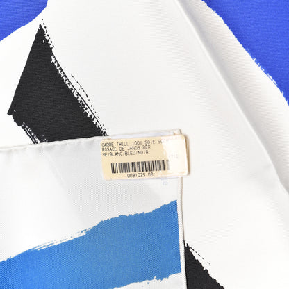 Hermes Silk Rosace De Janos Ber Scarf 90 Bleu White Black 6 of 6
