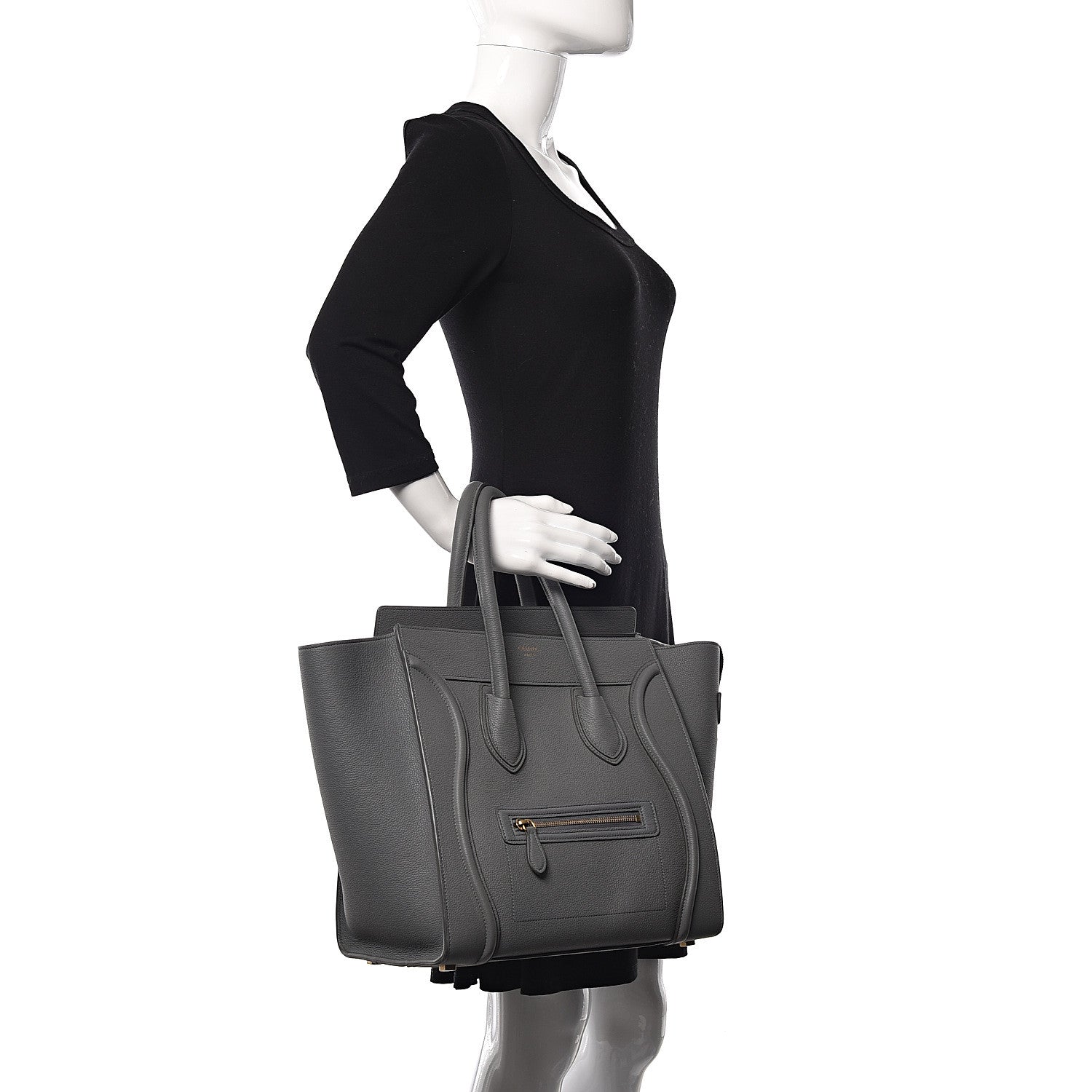 Celine Drummed Calfskin Mini Luggage Kohl 2 of 10
