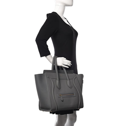 Celine Drummed Calfskin Mini Luggage Kohl 2 of 10