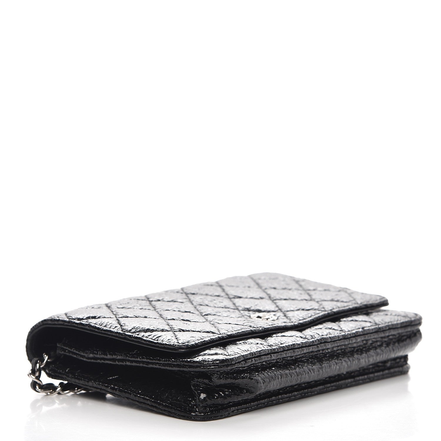 Chanel Distressed Patent Calfskin Quilted Wallet on Chain WOC Black 4 of 8