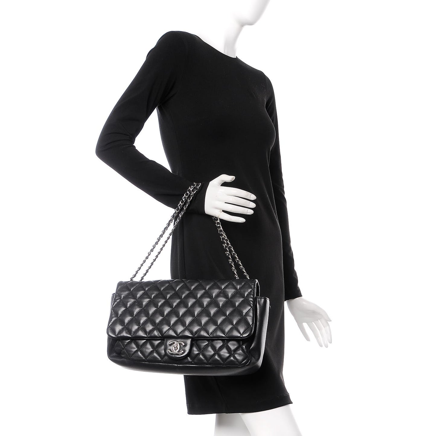 Lambskin Jumbo Coco Rain Flap Black
