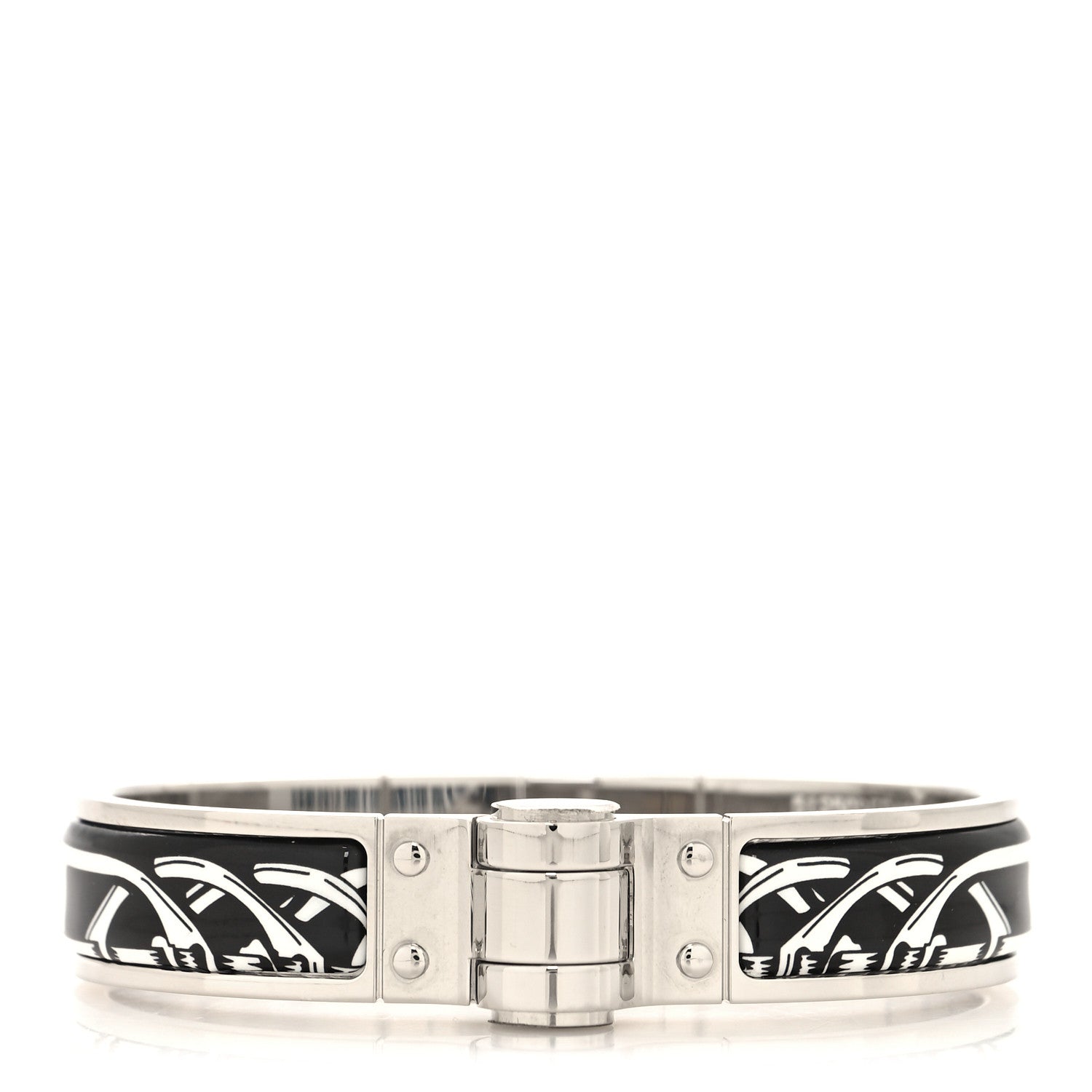 Hermes Enamel Printed Narrow Balades Equestres Positif Negatif Hinged Bracelet S Black 1 of 5