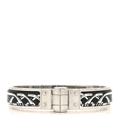 Hermes Enamel Printed Narrow Balades Equestres Positif Negatif Hinged Bracelet S Black 1 of 5