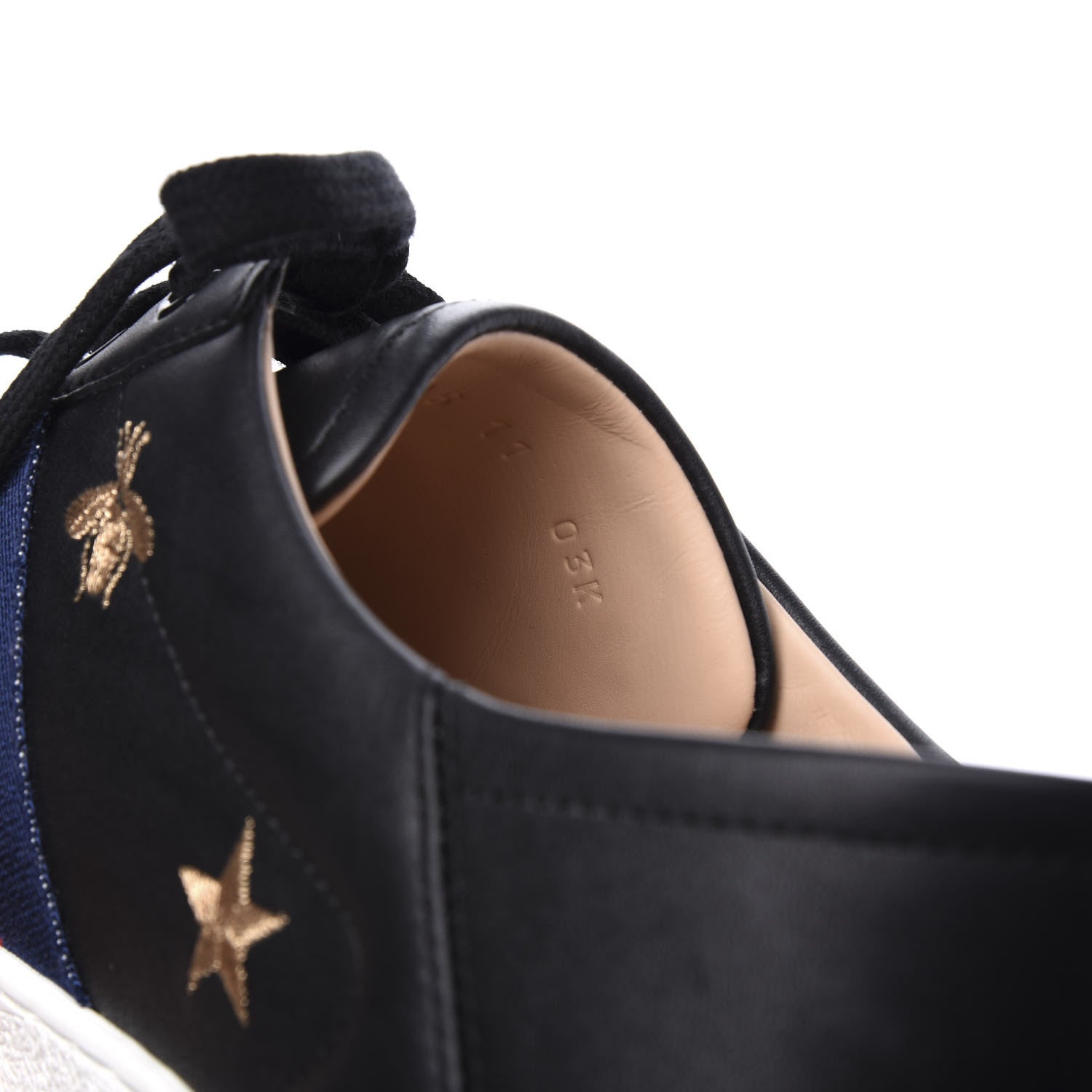 Gucci Calfskin Bee Star Embroidered Mens Sylvie Web Ace Sneakers 11 Black 10 of 11