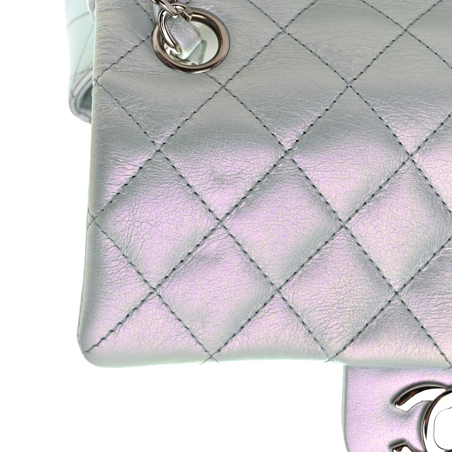 Iridescent Calfskin Quilted Mini Rectangular Flap Light Blue