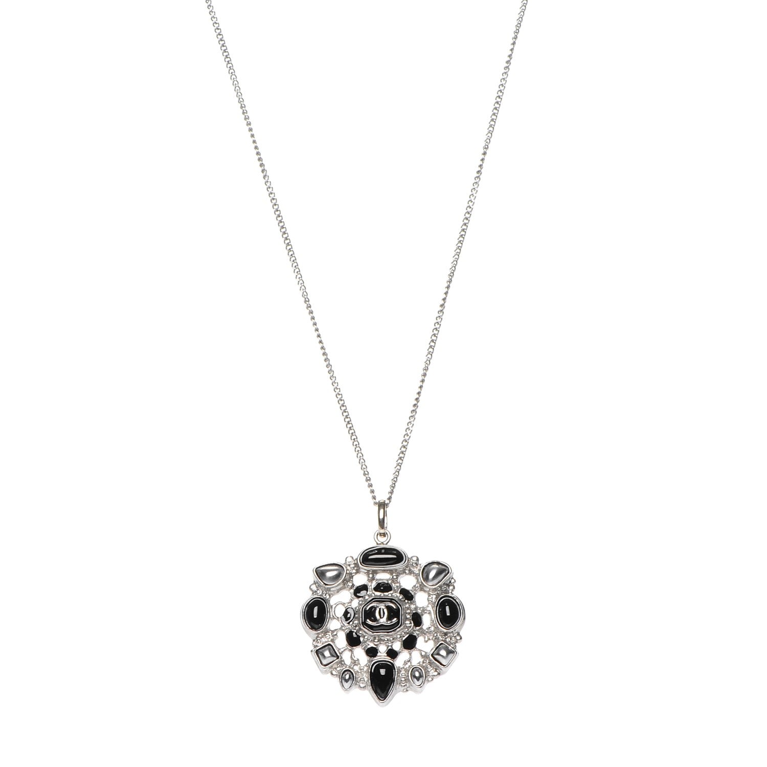 Chanel Enamel Gripoix CC Necklace Black Silver 1 of 5