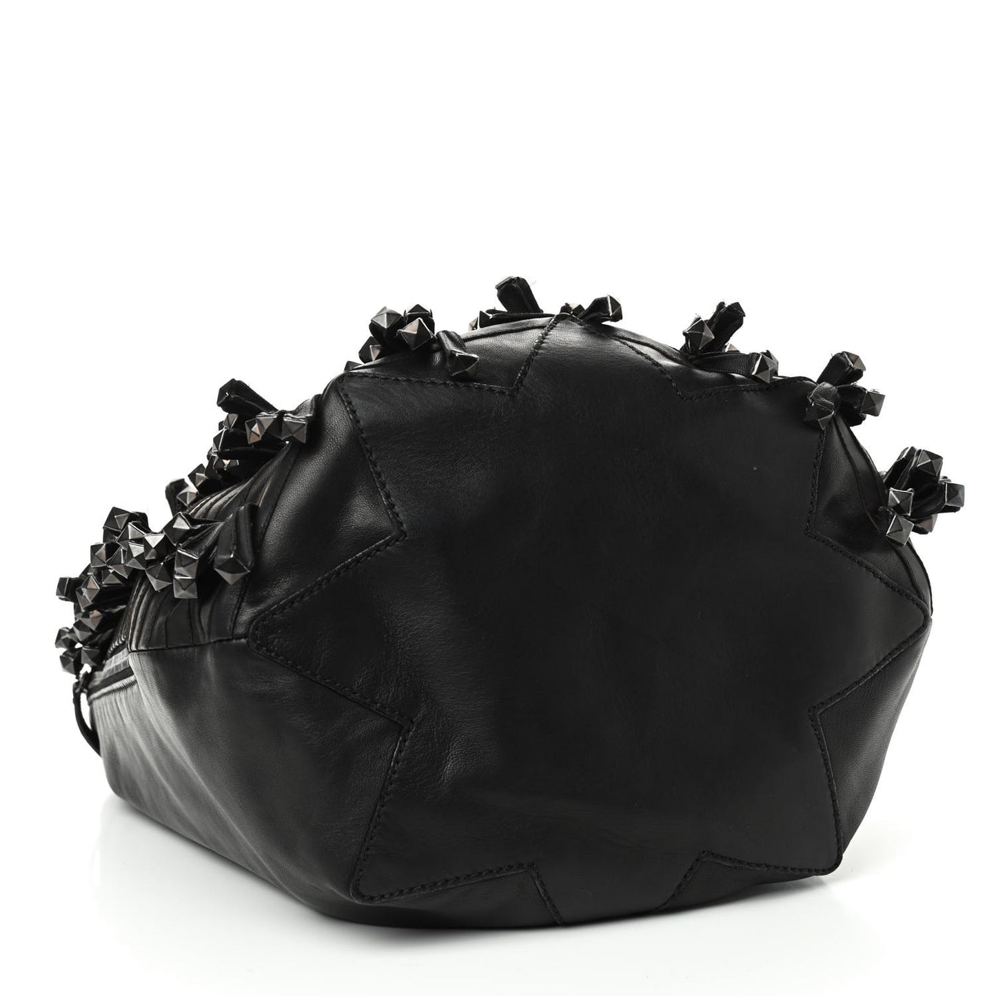 Lambskin Rockstud Fringe Bucket Black