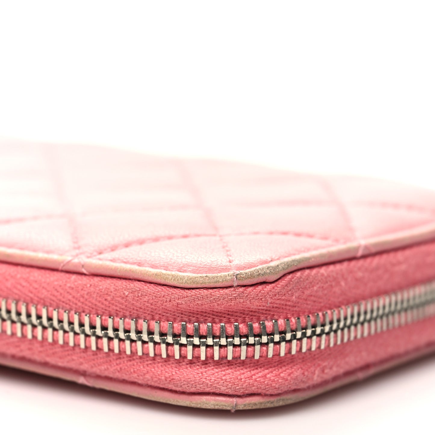Lambskin Quilted Large Gusset Zip Around Wallet Pink