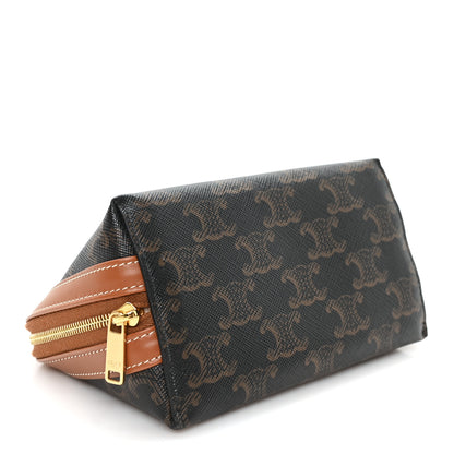 Celine Triomphe Canvas Calfskin Small Cosmetic Pouch Tan 4 of 7
