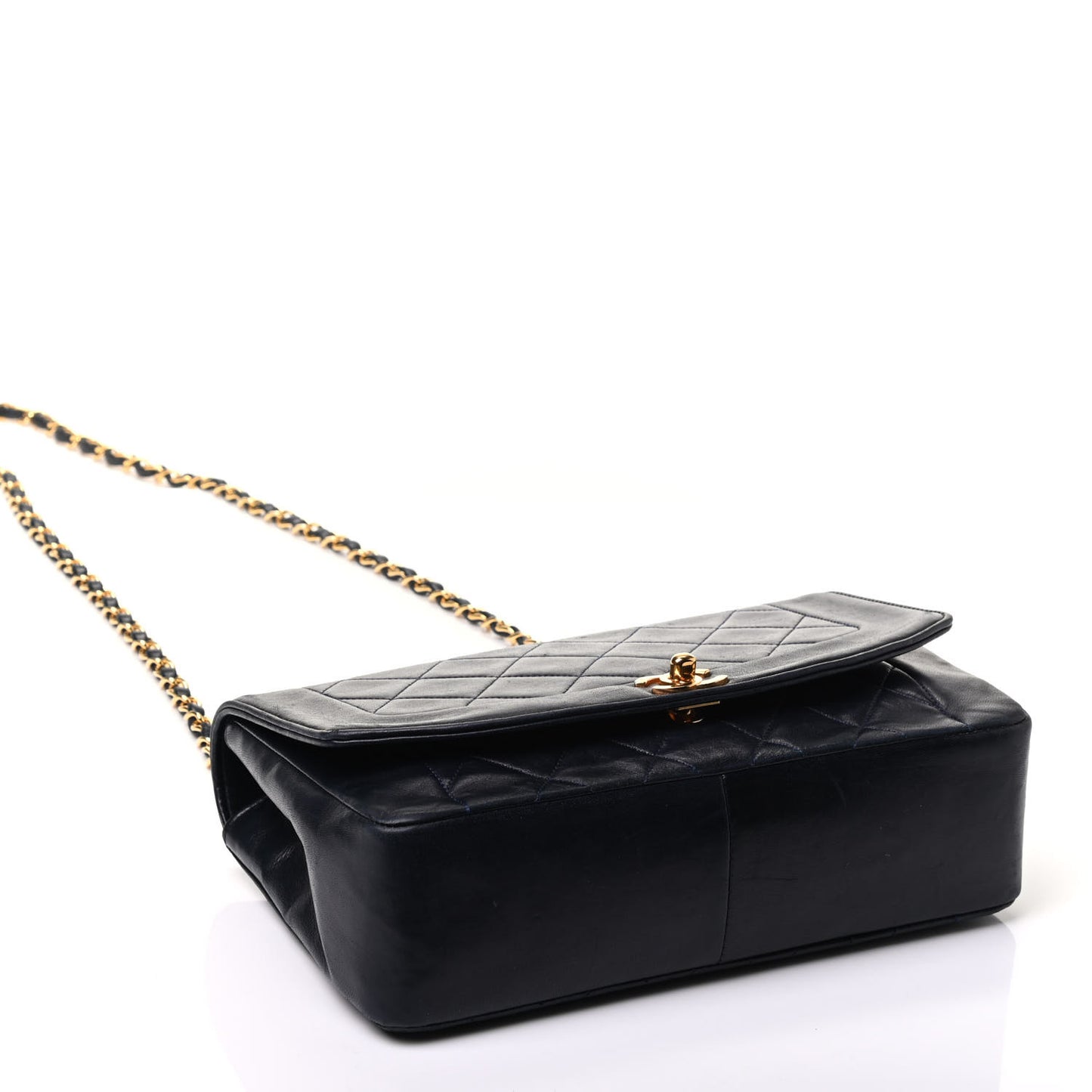 Lambskin Quilted Medium Single Flap Navy