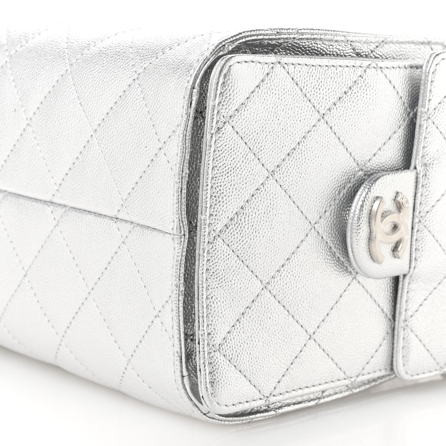 Metallic Caviar Quilted Small Chanel 25 Handbag Silver