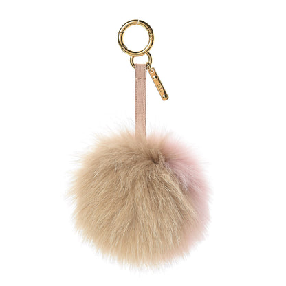 Fendi Fox Fur Vitello Elite Bi-Color Pom Pom Bag Charm Rosa Cammello Cipria 1 of 4