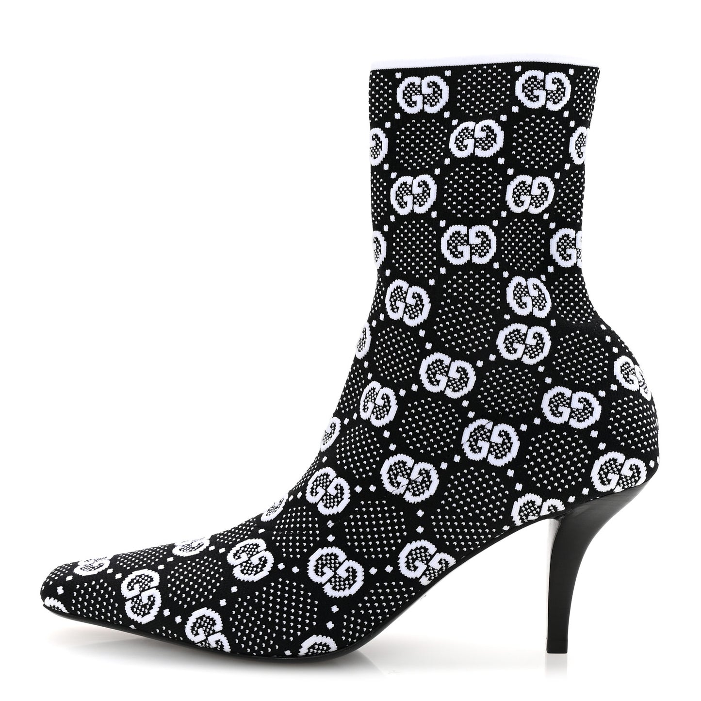 Technical Jersey Knit GG Monogram Square G 75mm Ankle Boots 38 Black Great White