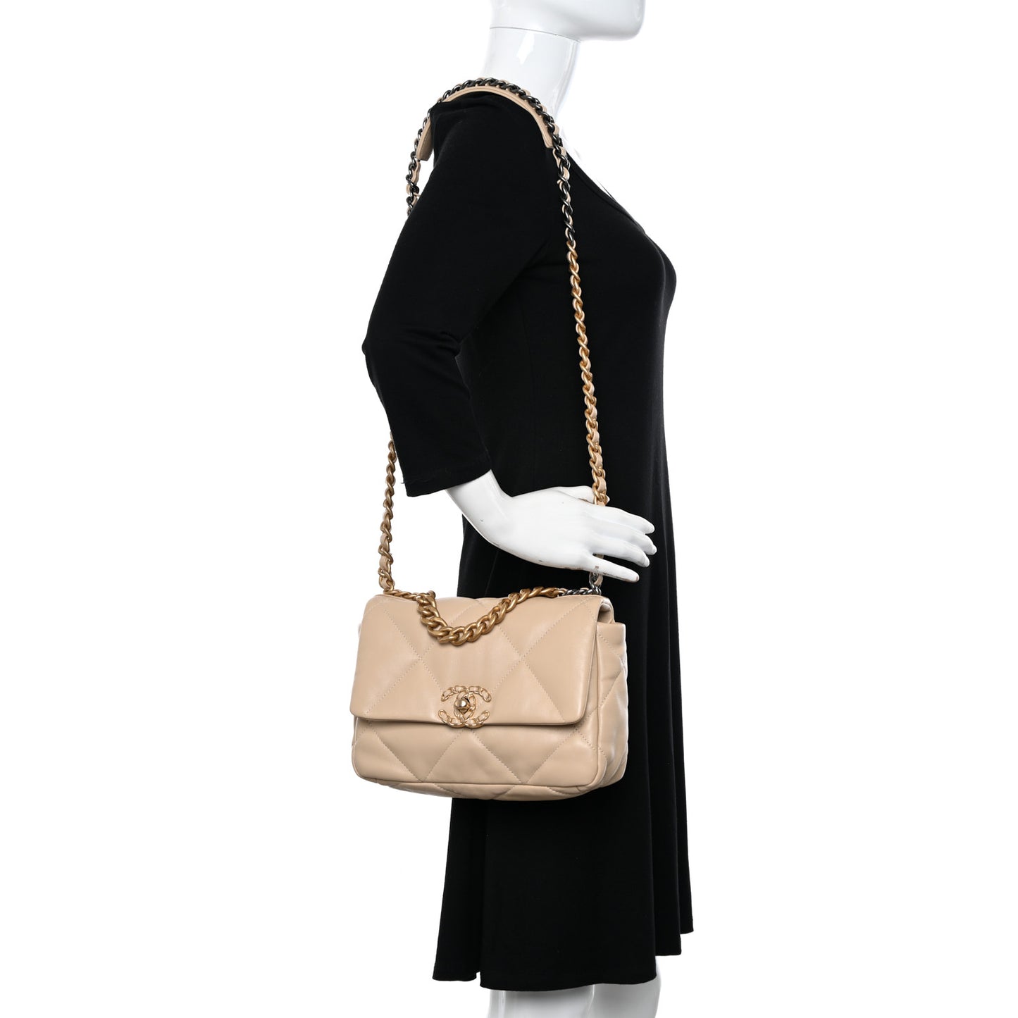 Lambskin Quilted Medium Chanel 19 Flap Beige