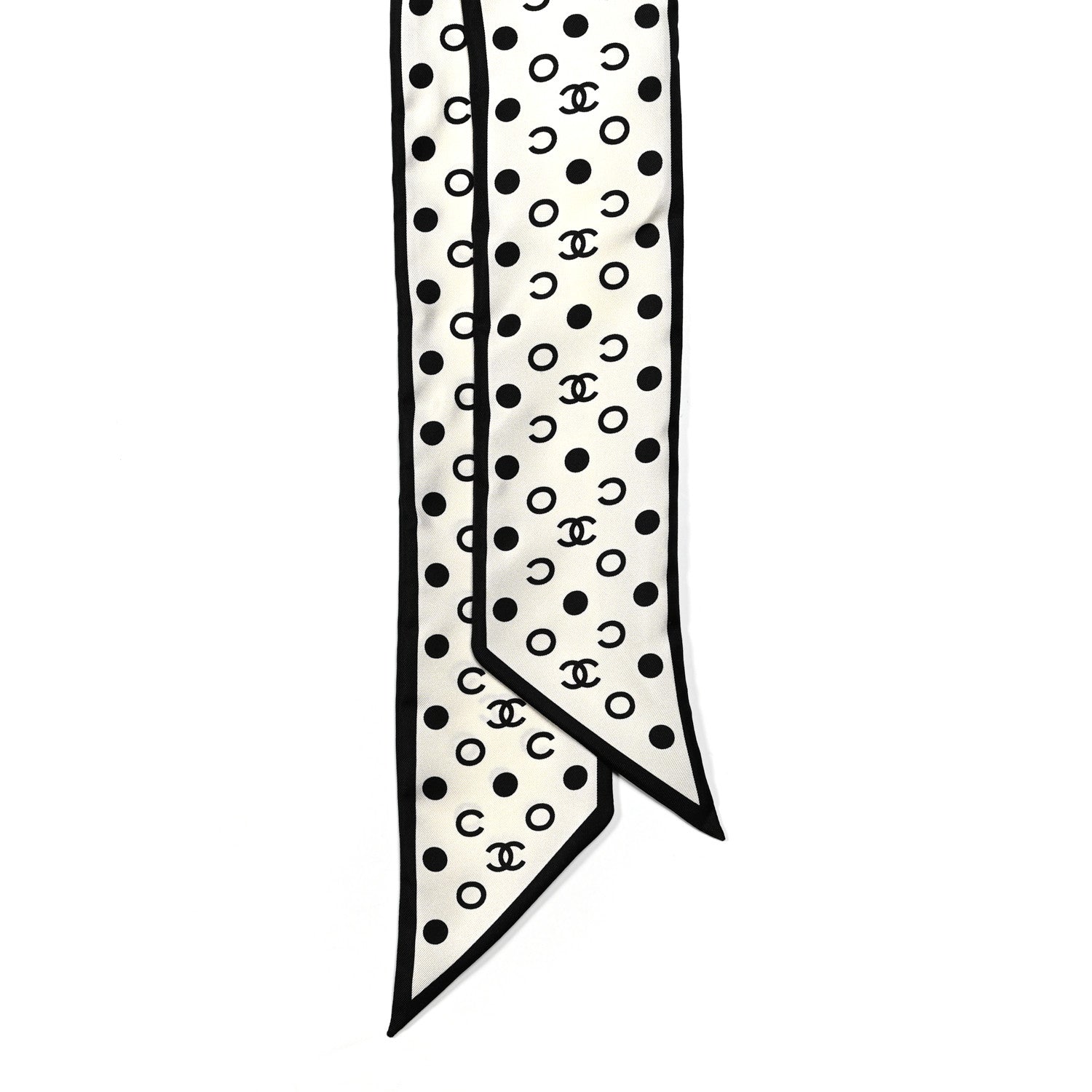 Chanel Silk Polka Dot CC Bandeau Scarf White Black 2 of 4