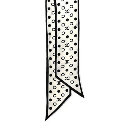 Chanel Silk Polka Dot CC Bandeau Scarf White Black 2 of 4