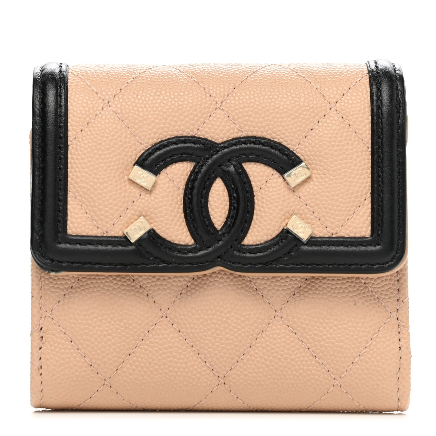 Chanel Caviar Quilted Filigree Flap Wallet Beige Black 1 of 9