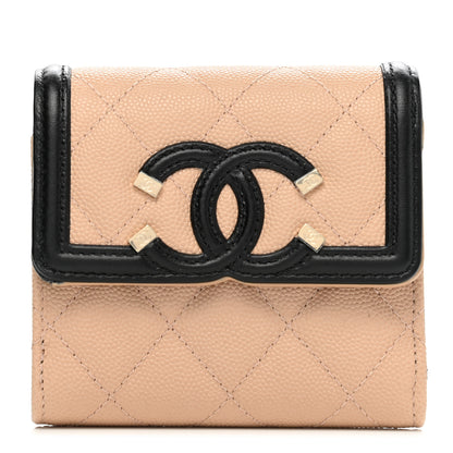 Chanel Caviar Quilted Filigree Flap Wallet Beige Black 1 of 9