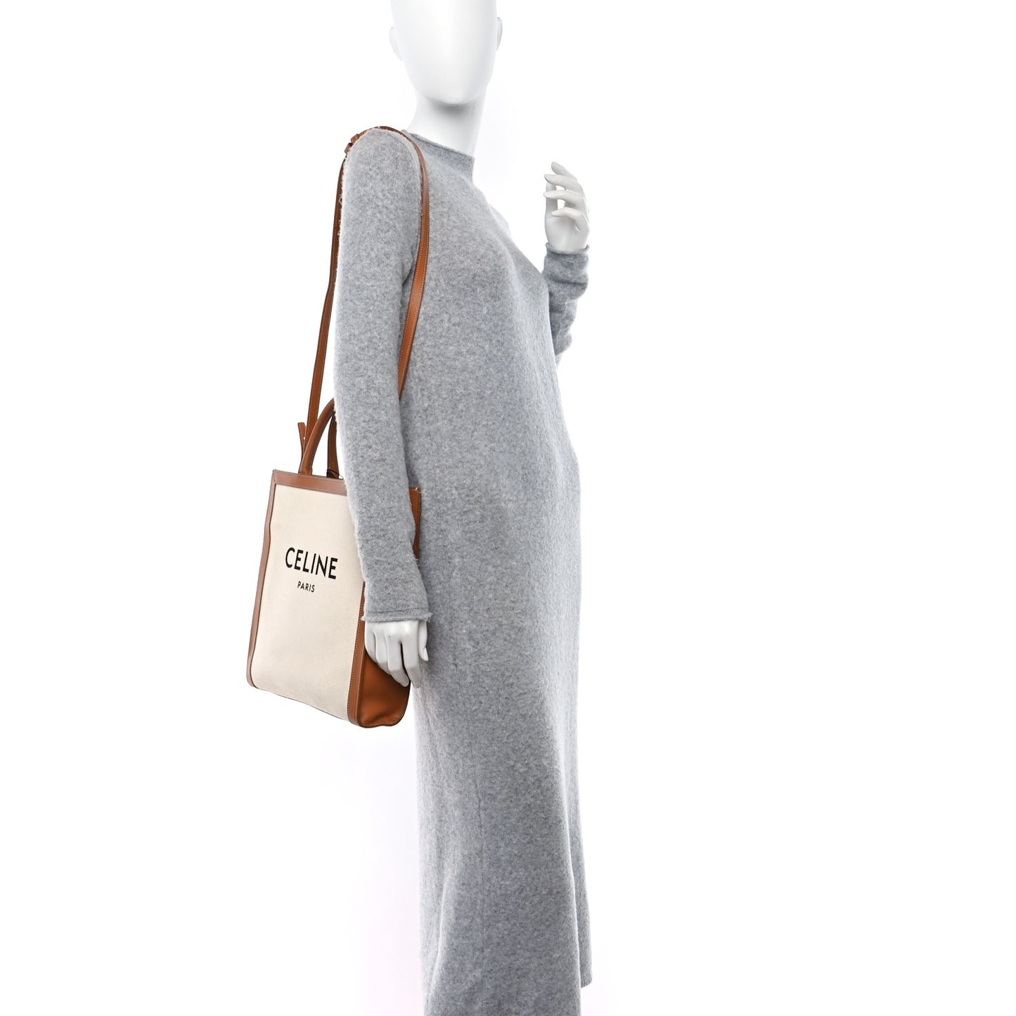 Canvas Calfskin Logo Print Small Vertical Cabas Natural Tan