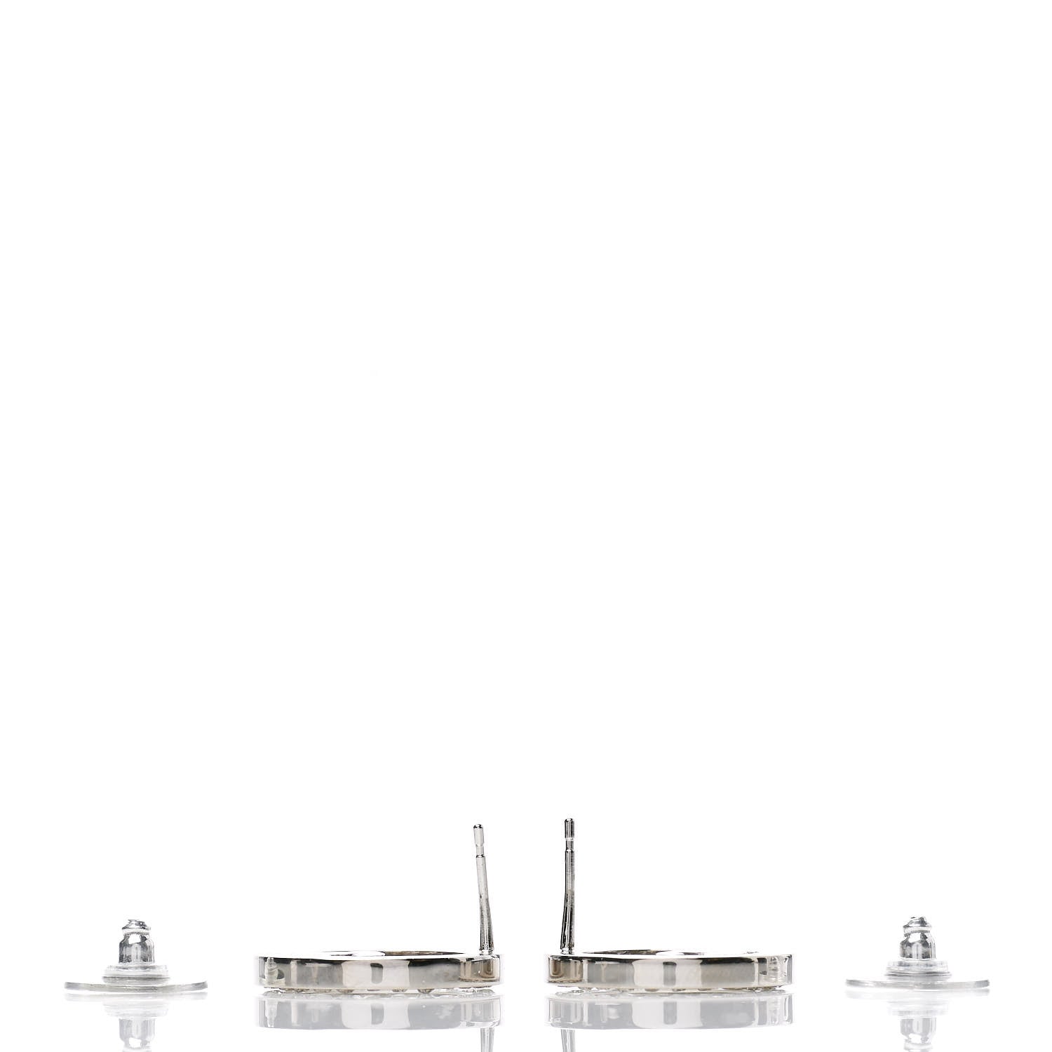 Chanel Crystal CC Round Earrings Silver 3 of 4