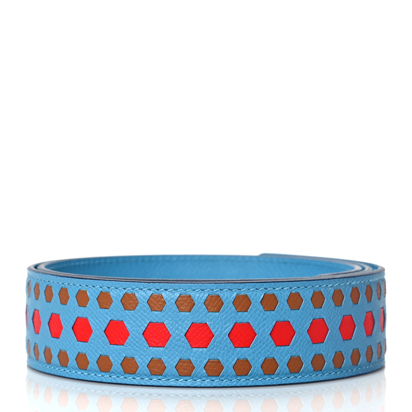 Epsom 40mm Hexagone Tressage Shoulder Strap Bleu De Nord Rouge De Coeur Gold