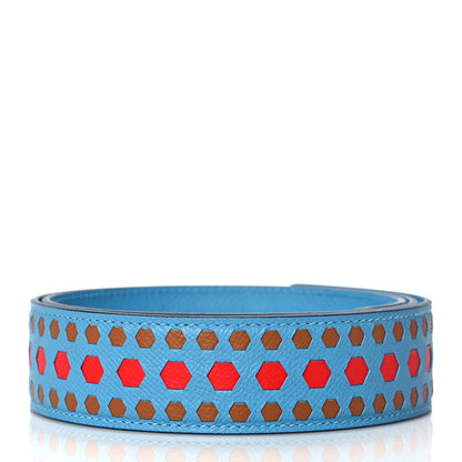Hermes Epsom 40mm Hexagone Tressage Shoulder Strap Bleu De Nord Rouge De Coeur Gold 2 of 8