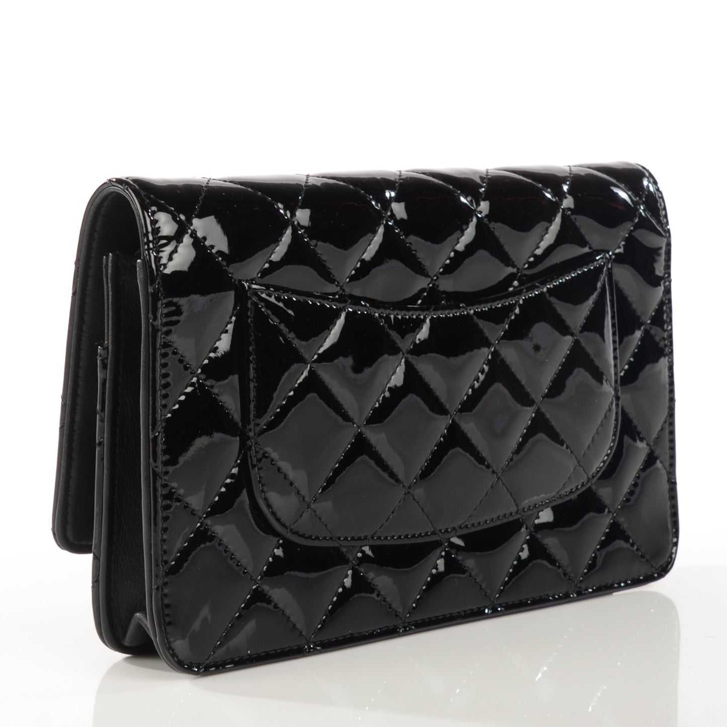 Patent Quilted Wallet On Chain WOC Black