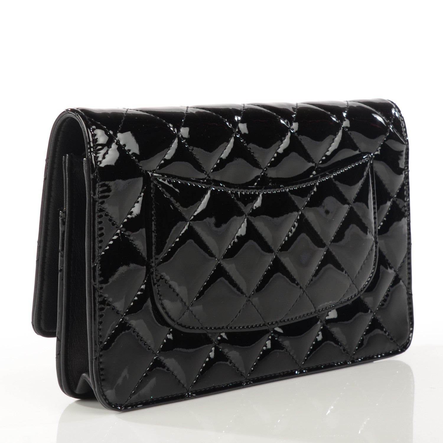 Chanel Patent Quilted Wallet On Chain WOC Black 3 of 7