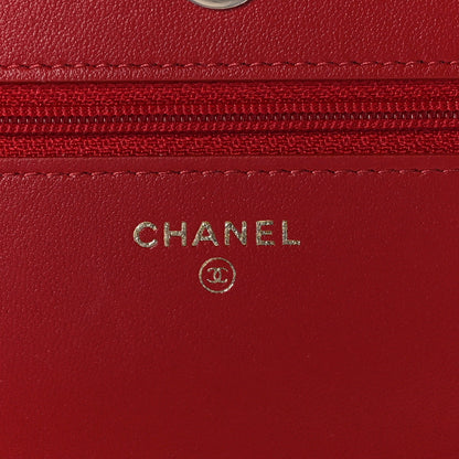 Chanel Lambskin Quilted Wallet On Chain WOC Red 7 of 11