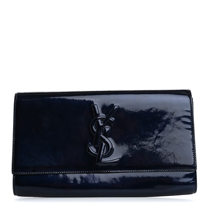 Saint Laurent Patent Monogram Large Belle De Jour Clutch Navy Blue 1 of 11