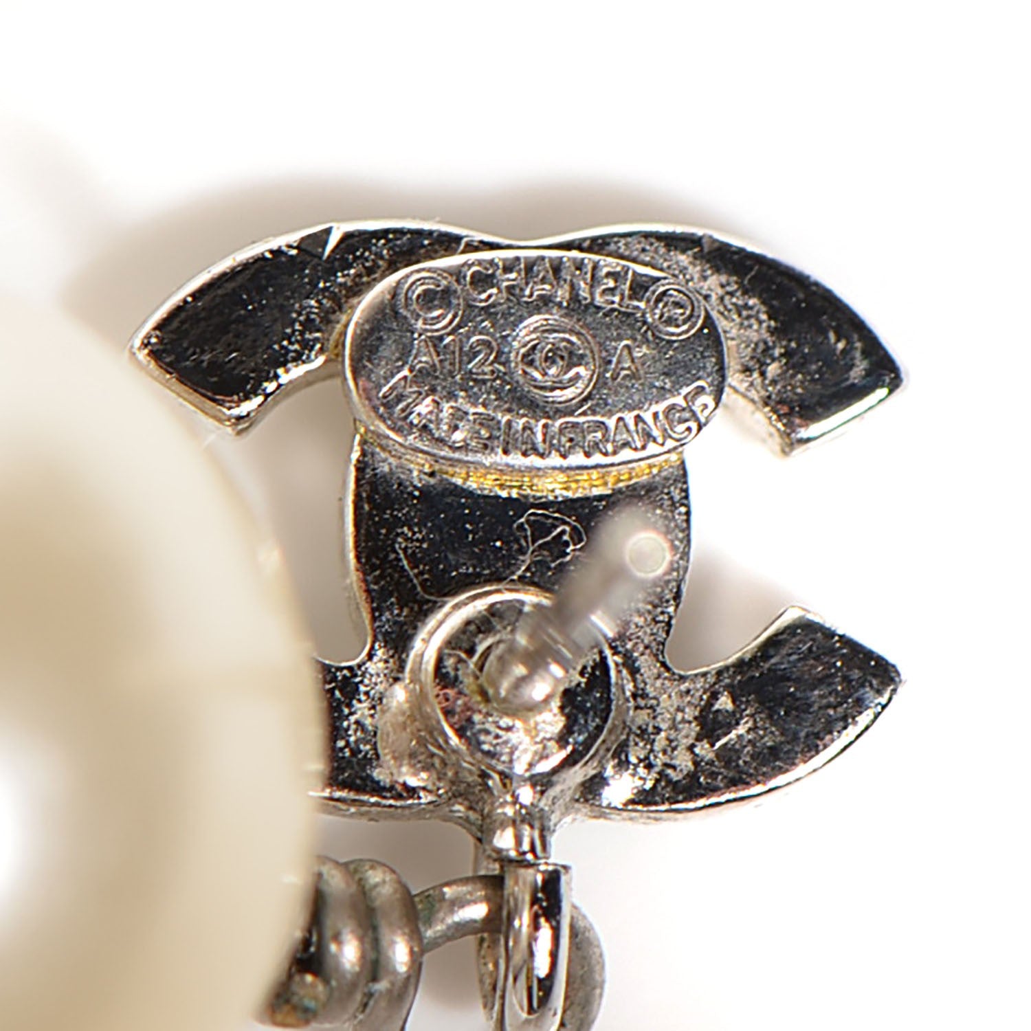 Chanel Crystal Pearl CC Drop Earrings Silver 3 of 5