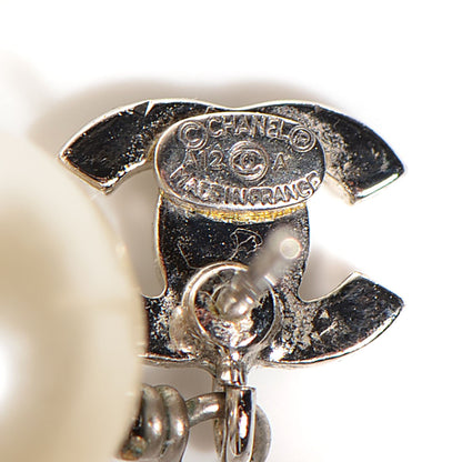 Chanel Crystal Pearl CC Drop Earrings Silver 3 of 5