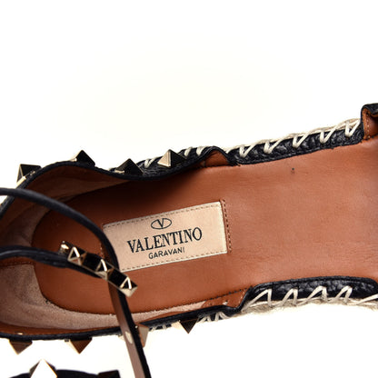 Valentino Garavani Grained Calfskin Rockstud Ankle Wrap Espadrille 20mm Flats 40 Black Light Cuir Natural 7 of 10