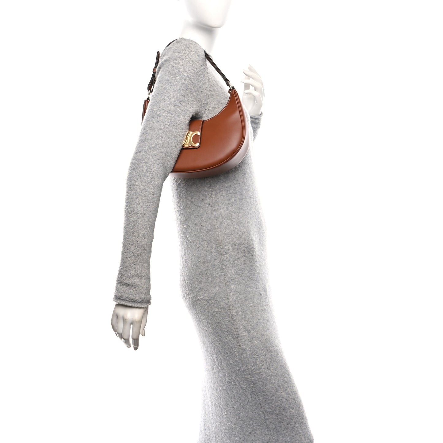 Smooth Calfskin Medium Strap Ava Triomphe Shoulder Bag Tan