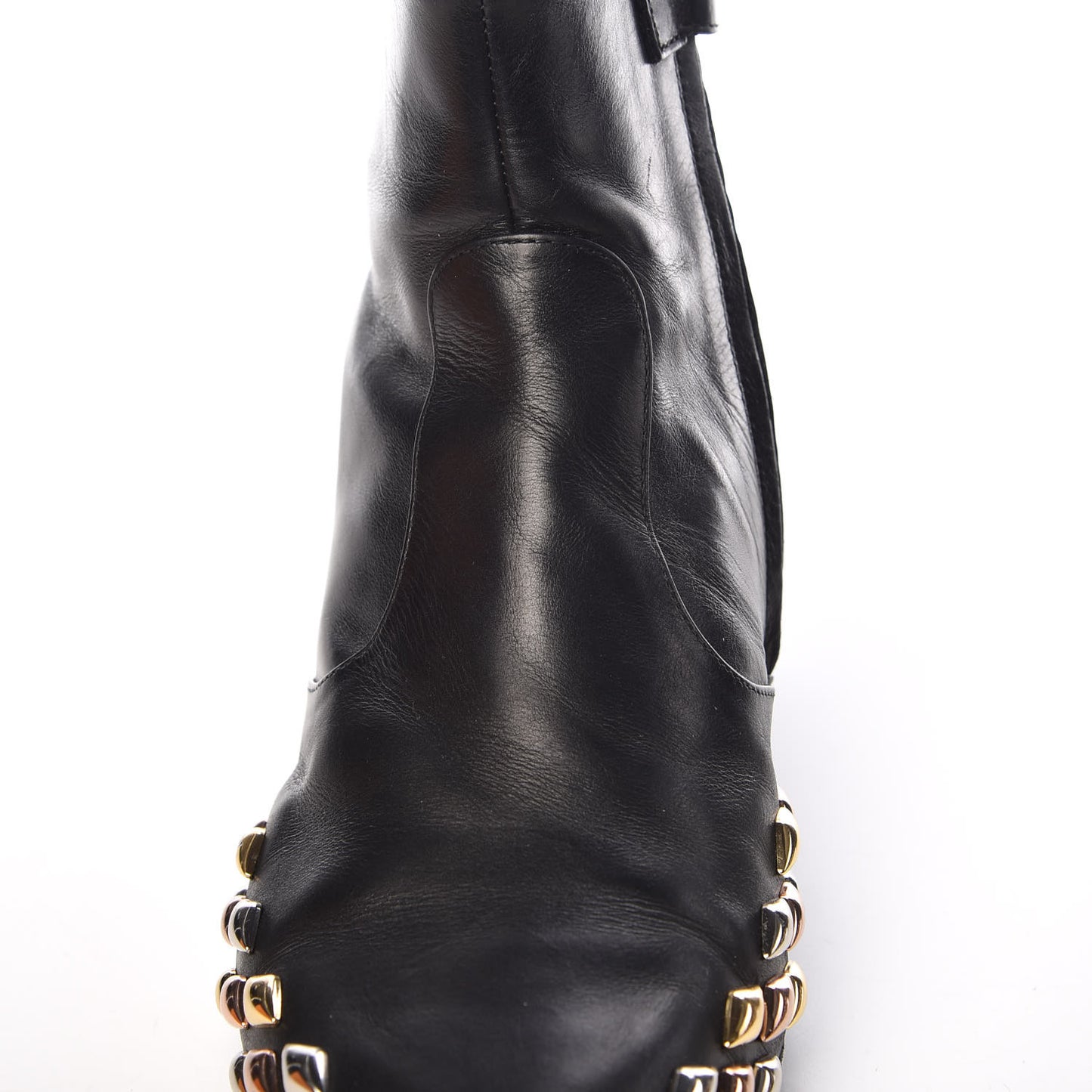 Calfskin Studded Gold Rush Flat Ankle Boots 39 Black