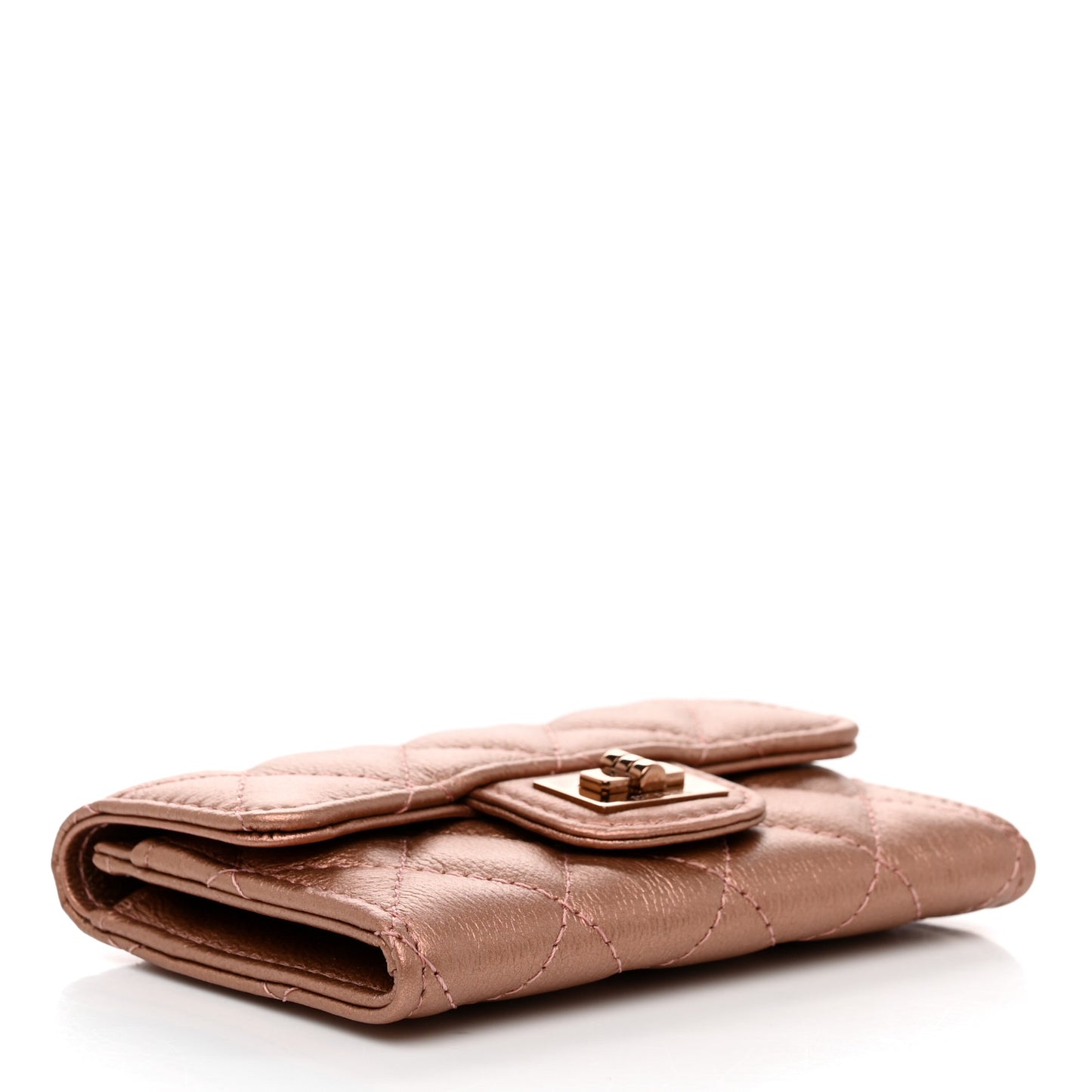 Metallic Calfskin Quilted Reissue Flap Card Holder Copper Pink