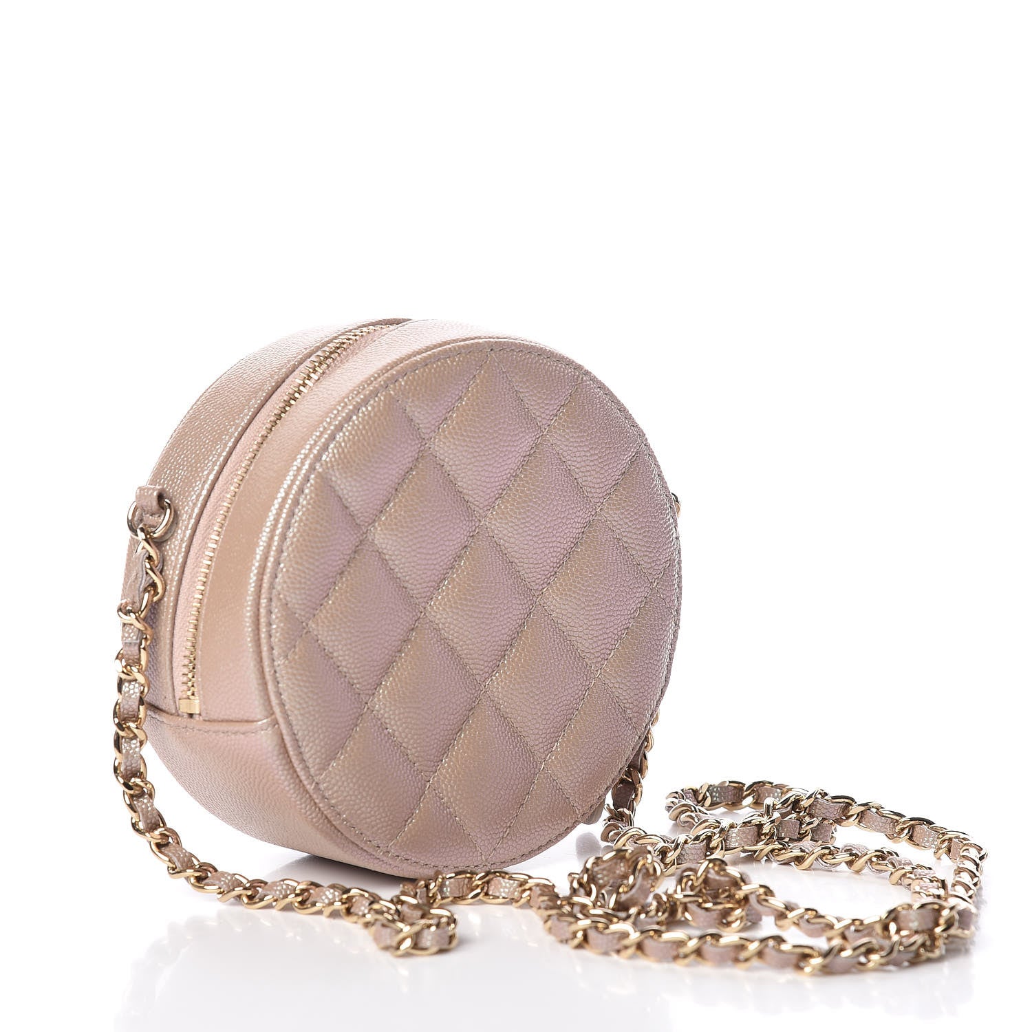 Chanel Iridescent Caviar Quilted Round Clutch With Chain Beige 3 of 9