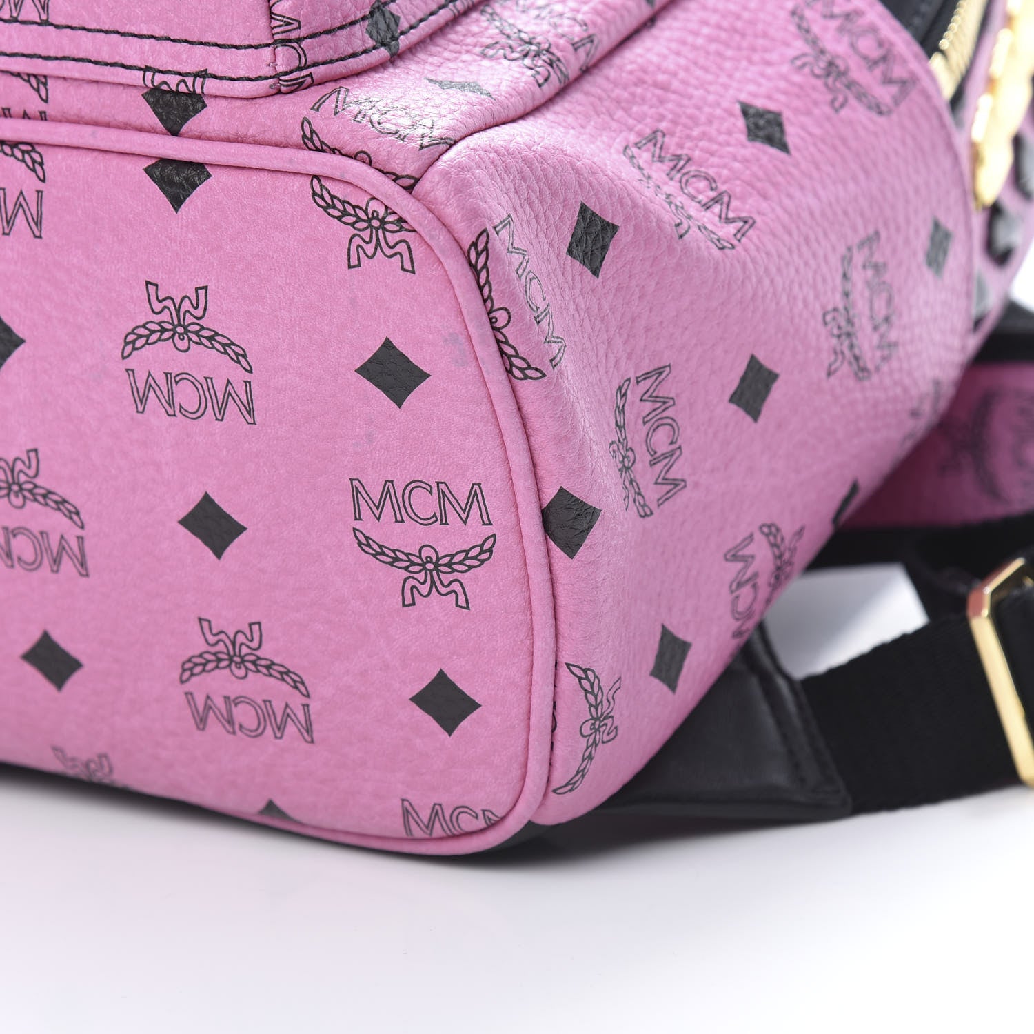 MCM Visetos Studded Colorblock Small Stark Brock Backpack Pink Black 9 of 11