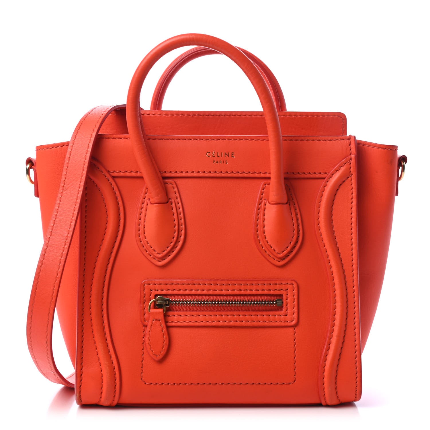 Celine Smooth Calfskin Nano Luggage Vermillion 1 of 4