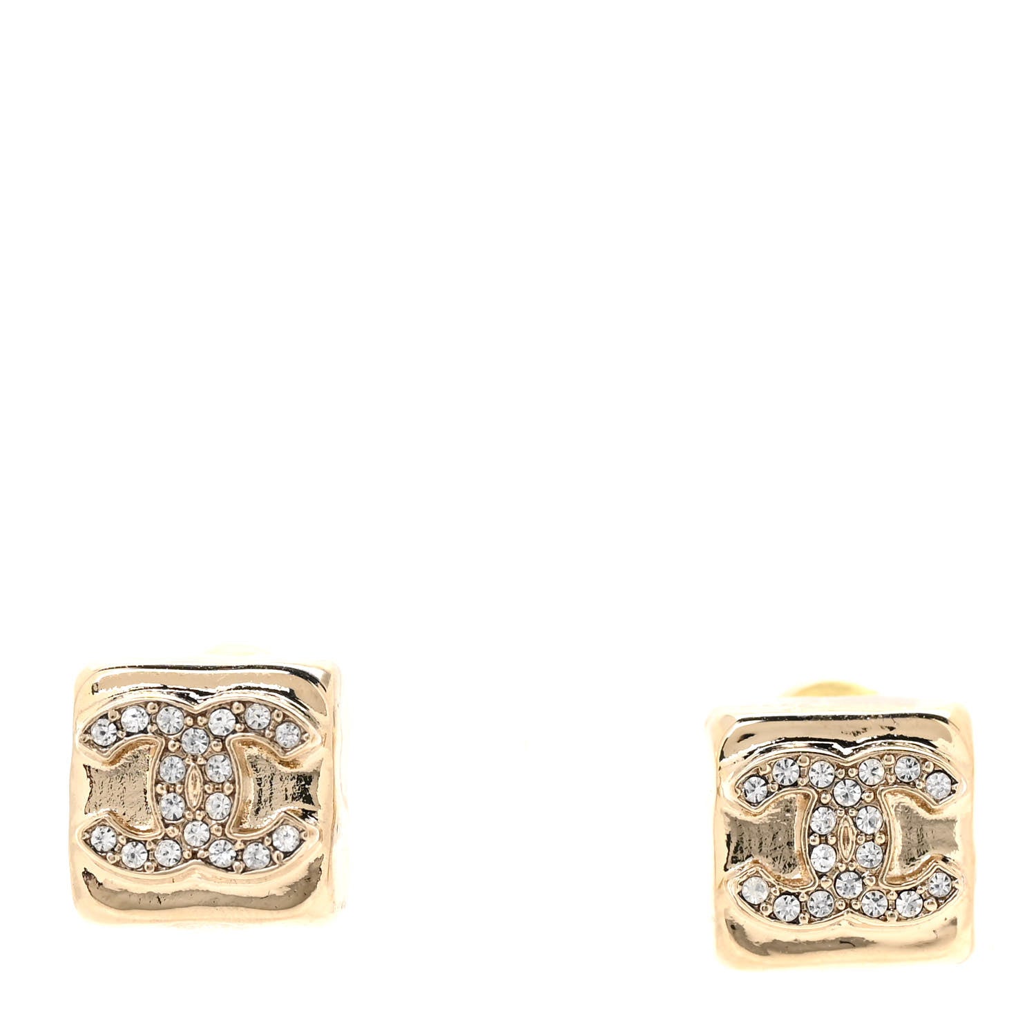 Chanel Metal Crystal Mini Square CC Earrings Gold 1 of 4