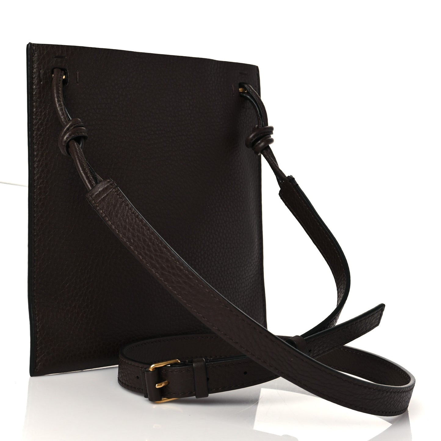 Pebbled Calfskin Roman Stud Logo Crossbody Pouch Brown