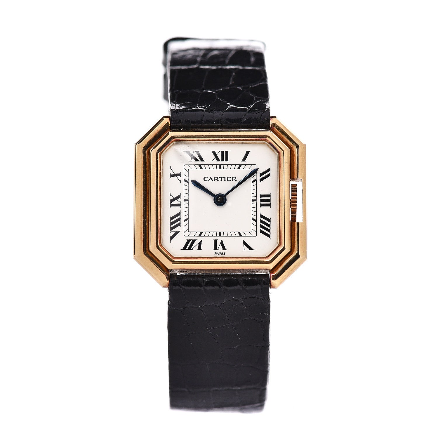 Cartier 18K Yellow Gold Alligator 24mm Ceinture Octagon Manual Winding Watch 1 of 6