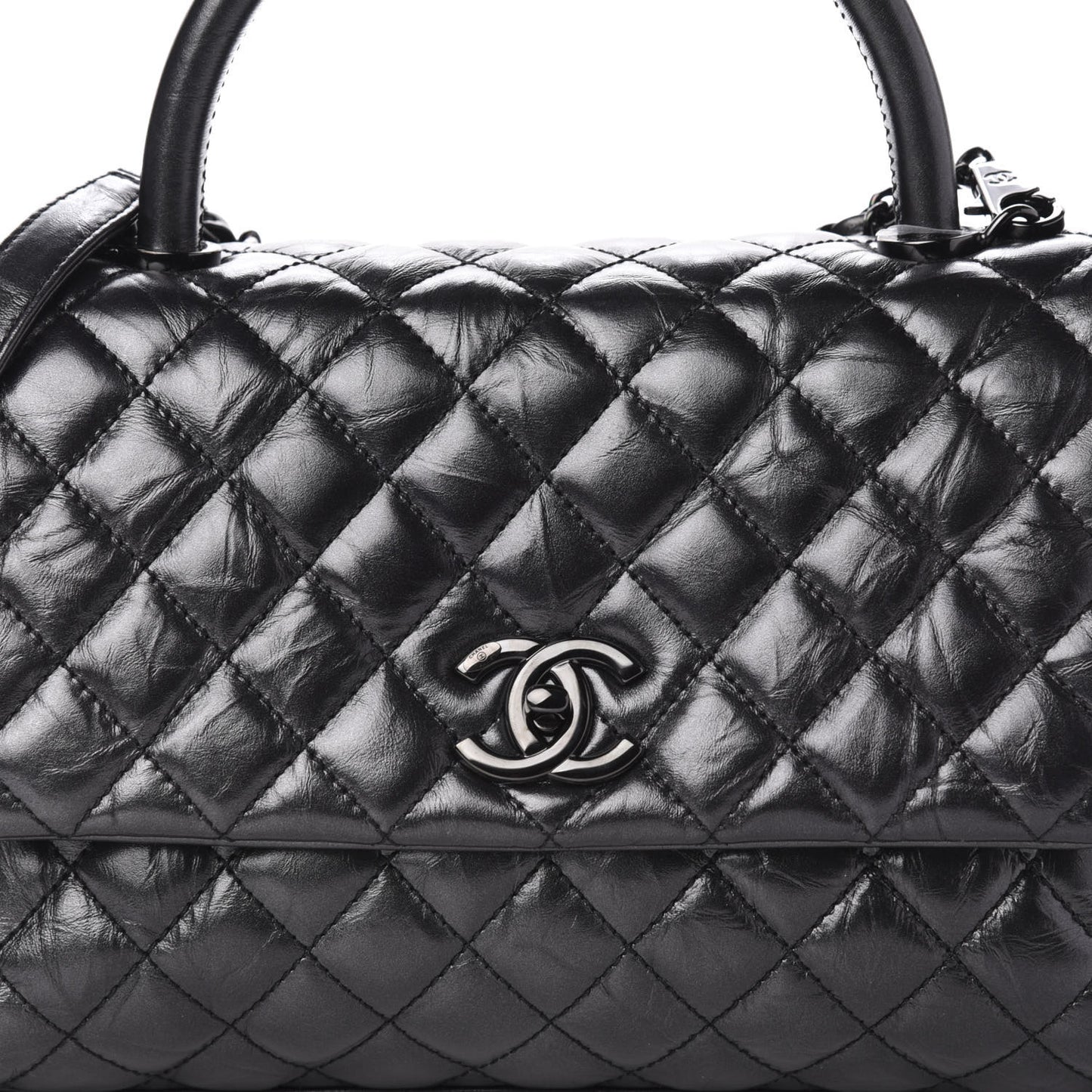 Aged Calfskin Quilted Small Coco Handle Flap So Black